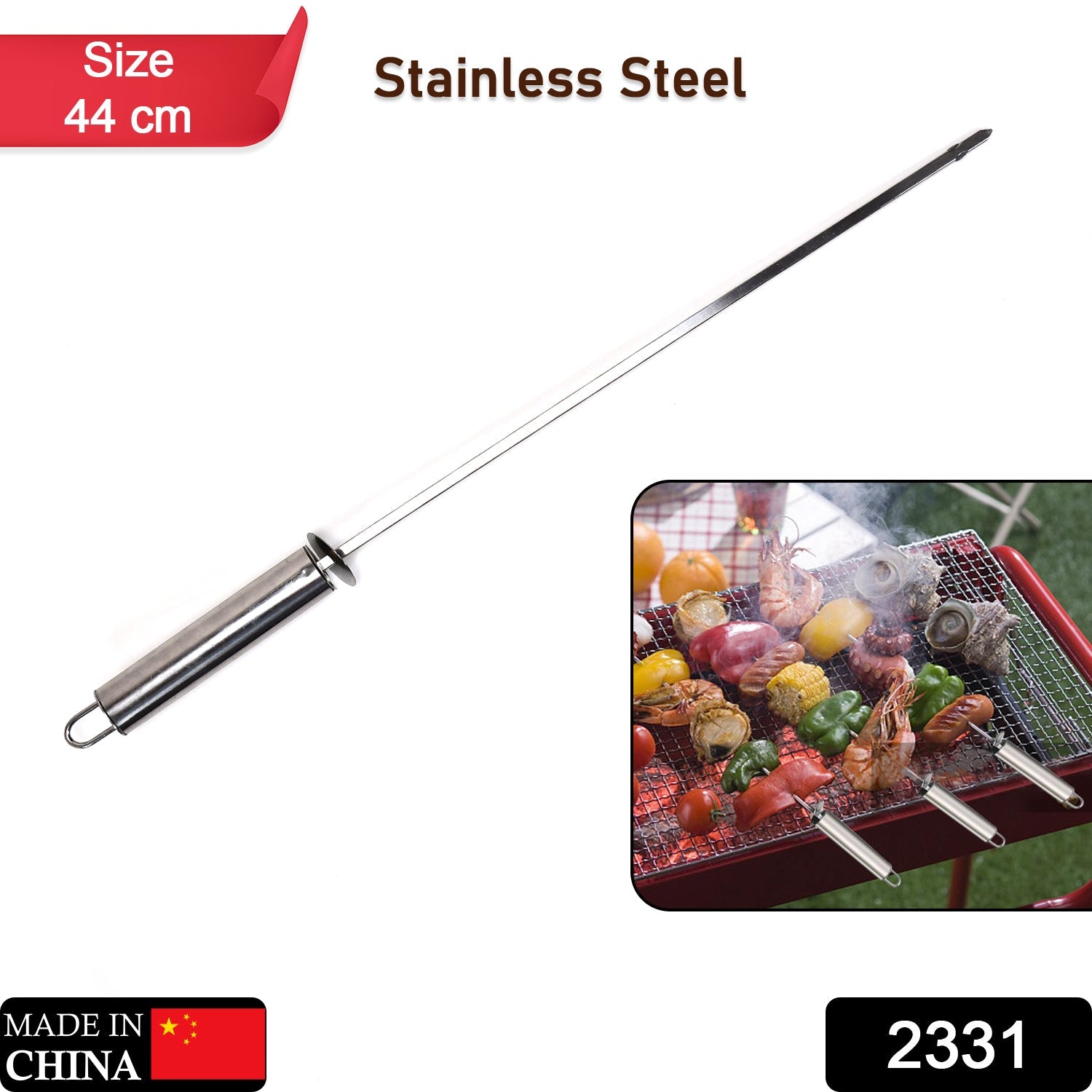 2331 Long Stainless Steel BBQ Grill Bar Sticks With Handle Reusable Grill Skewers Outdoor Camping DeoDap