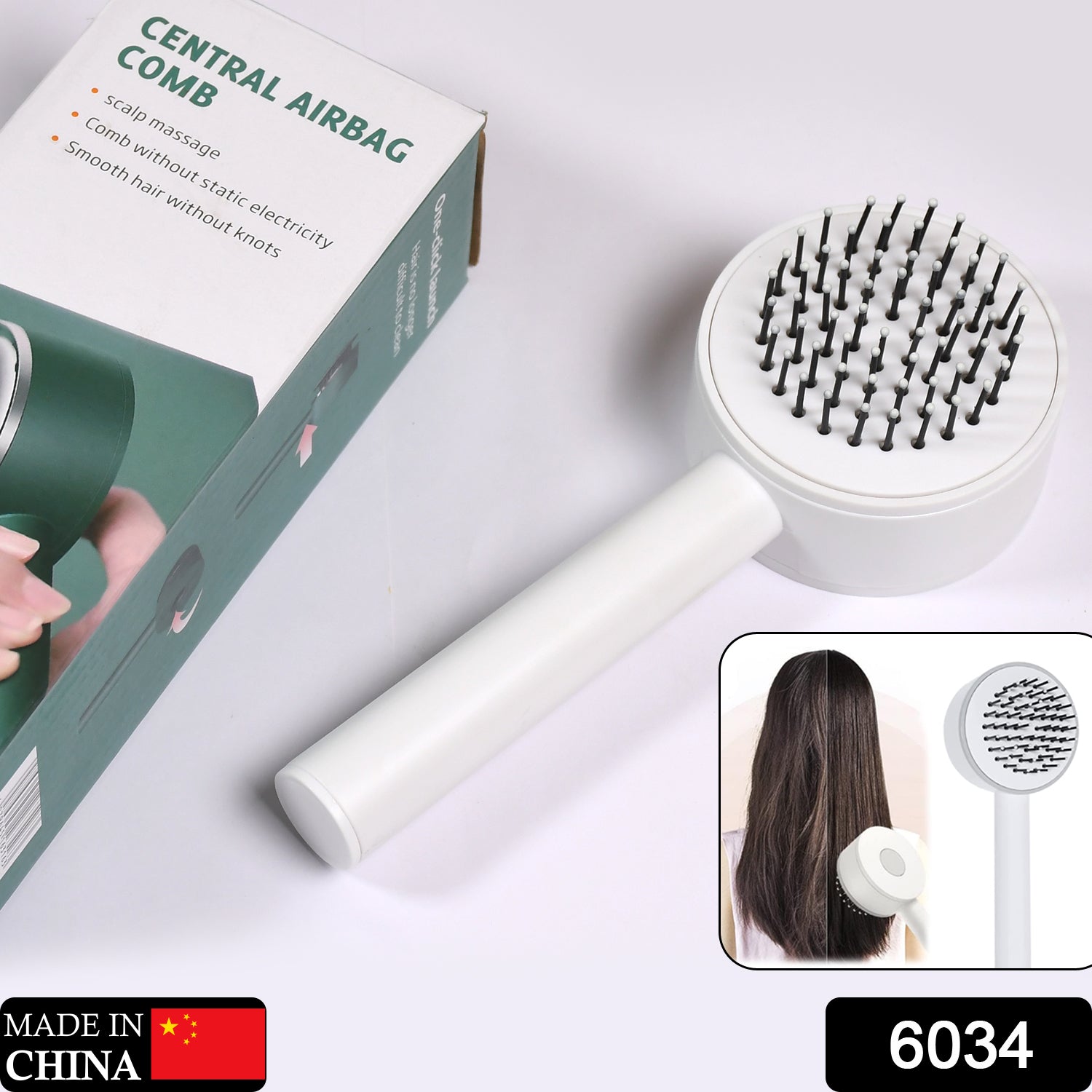 6034﻿ Air Cushion Massage Brush, Airbag Massage Comb with Long Handle, Self-Cleaning Hair Brush, Detangling Anti-Static for All Hair DeoDap