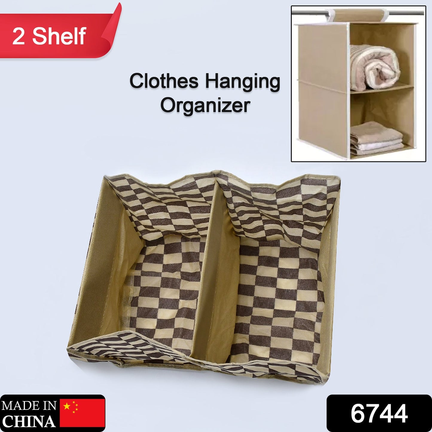 6744 Fabric Hanging 2-Shelf Closet Cloth Organizer DeoDap