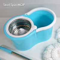 8714 RAPID STEEL SPINNER BUCKET MOP 360 DEGREE SELF SPIN WRINGING WITH 2 ABSORBERS FOR HOME AND OFFICE FLOOR CLEANING MOPS SET DeoDap