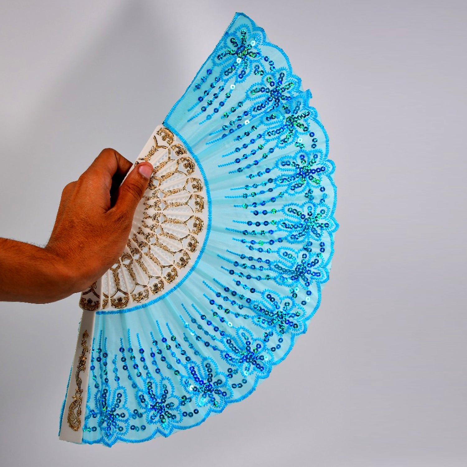 4930 Hand Folding Fan, Chinese Vintage Style Handheld Fan with Fabric Sleeve DeoDap