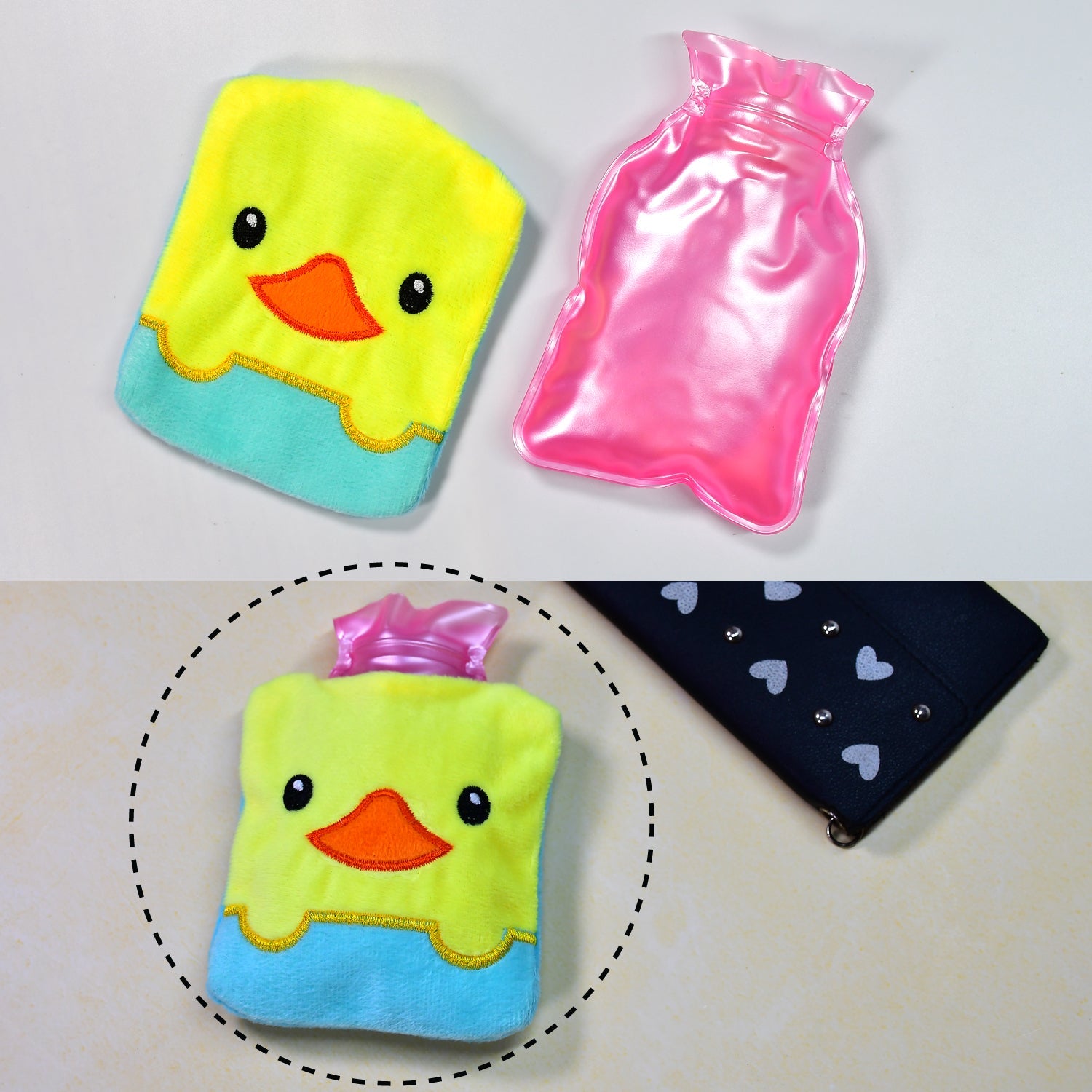 6524 Yellow Duck design small Hot Water Bag with Cover for Pain Relief, Neck, Shoulder Pain and Hand, Feet Warmer, Menstrual Cramps. DeoDap