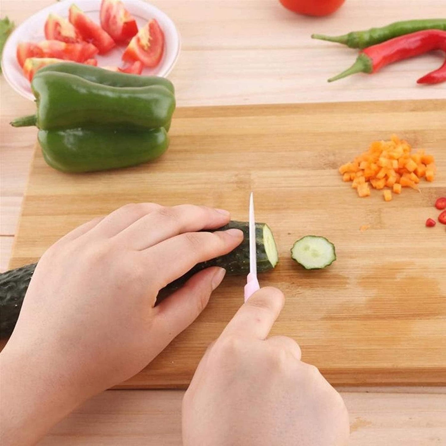 2475A Thick Wooden Bamboo Kitchen Chopping Cutting Slicing Board with Holder for Fruits Vegetables Meat DeoDap