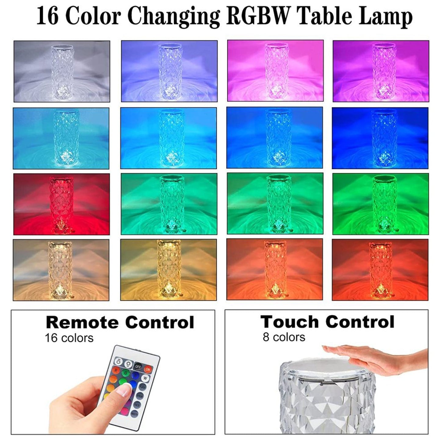 6604 Crystal Touch Night Light (16 Colors) - Rose Diamond Table Lamp with Remote Control, USB Table Lamp, Romantic Date Lighting Decor for Festival, Bedroom, Dining Room DeoDap