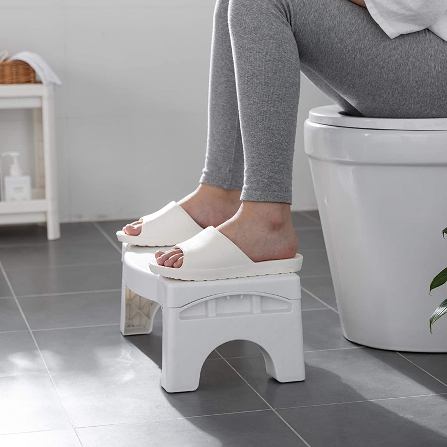 6005A Plastic Non-Slip Folding Toilet Squat Stool - White Color DeoDap