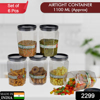 2299 Air Tight Kitchen Storage Container for Rice | Dal | Atta, BPA-Free, Flour | Cereals | Snacks | Stackable | Modular, Round. (Approx - 1100Ml, Set of 6pcs) DeoDap