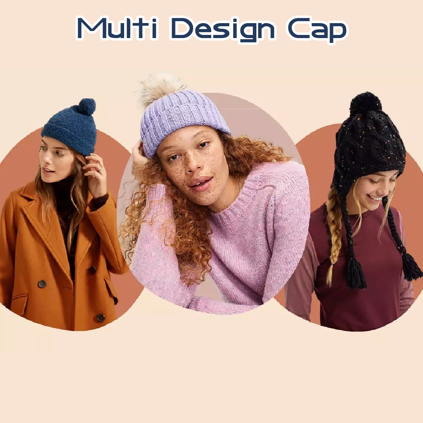 6260 Mix Design Winter cap for Women Warm Thick Cotton Lining Skull Cap Warm Cap Outdoor Sports Hat for Ladies DeoDap