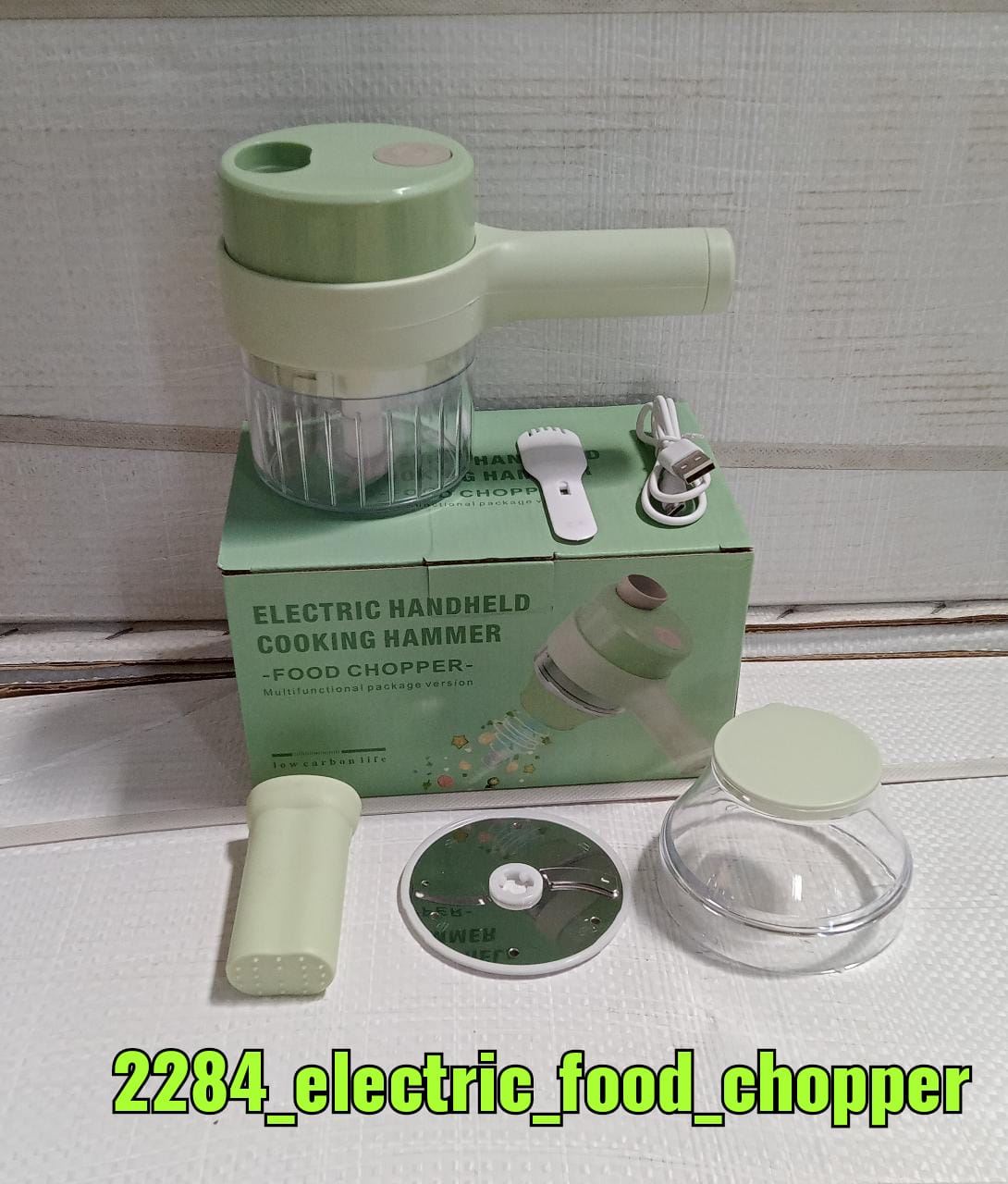 2284   4 in 1 Handheld Electric Vegetable Cutter Set, Multifunction Mini Chopper Food Processor, Wireless Electric Garlic Mud Masher, for Garlic, Chili ,Onion, Ginger DeoDap